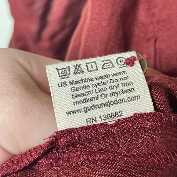 Gudrun Sjoden burgundy 100% linen button front mini dress sz M - Picture 7 of 8